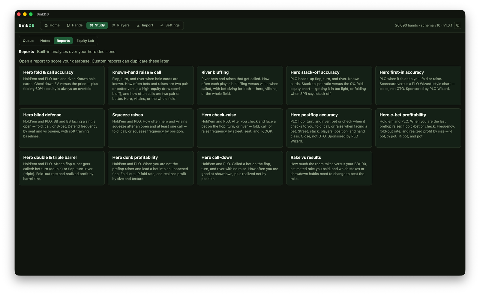 BinkDB study reports catalog